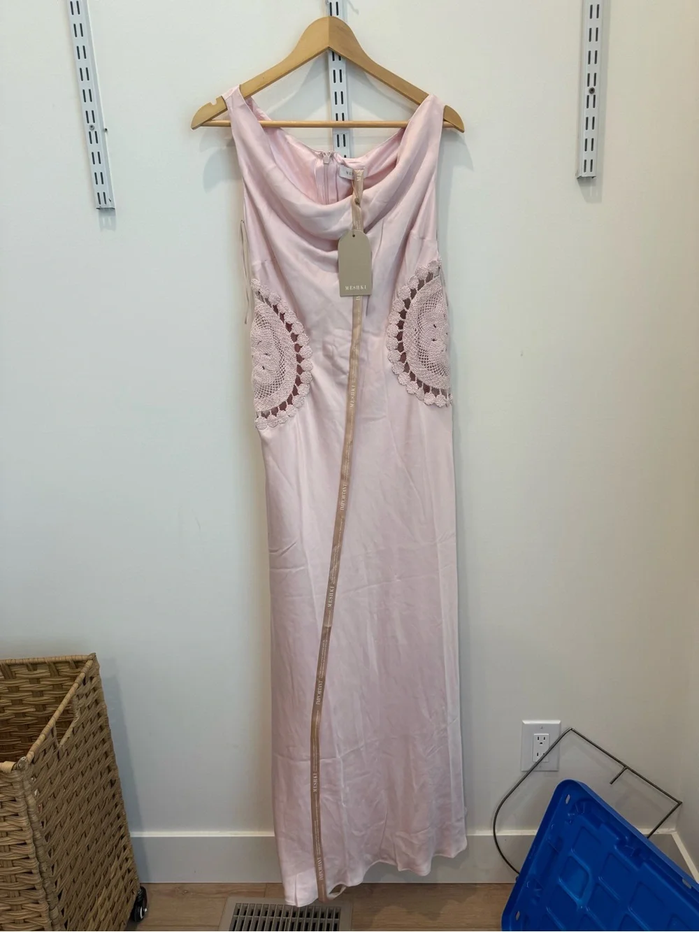 Blush Pink Dress- Kristina Satin Maxi dress with croche - Picture 2 of 3